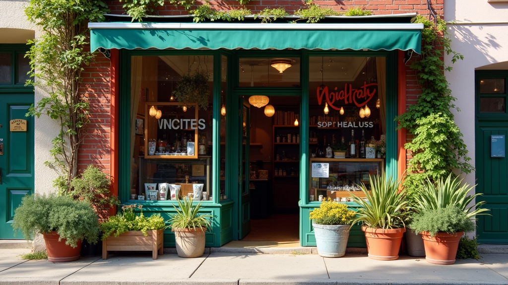 A thriving small business storefront with plants and welcoming decor