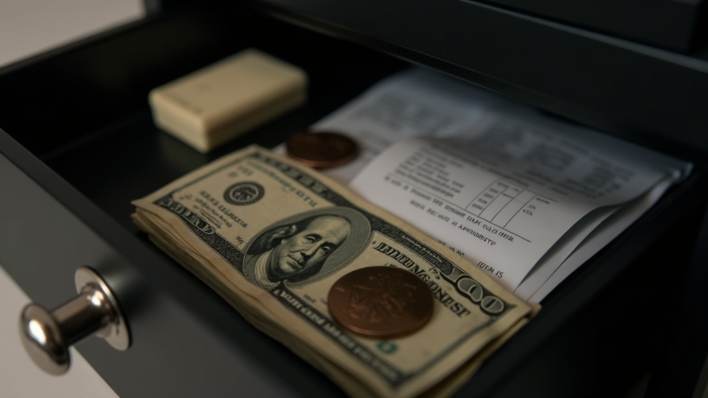 Open cash register with receipts and coins, emphasizing small business cash flow